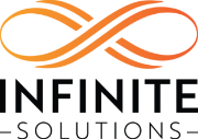 Infinite Solutions written in black with an orange infinity sign above
